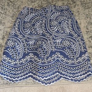 Loft Embroidered Eyelet Skirt Blue 0 Petite
